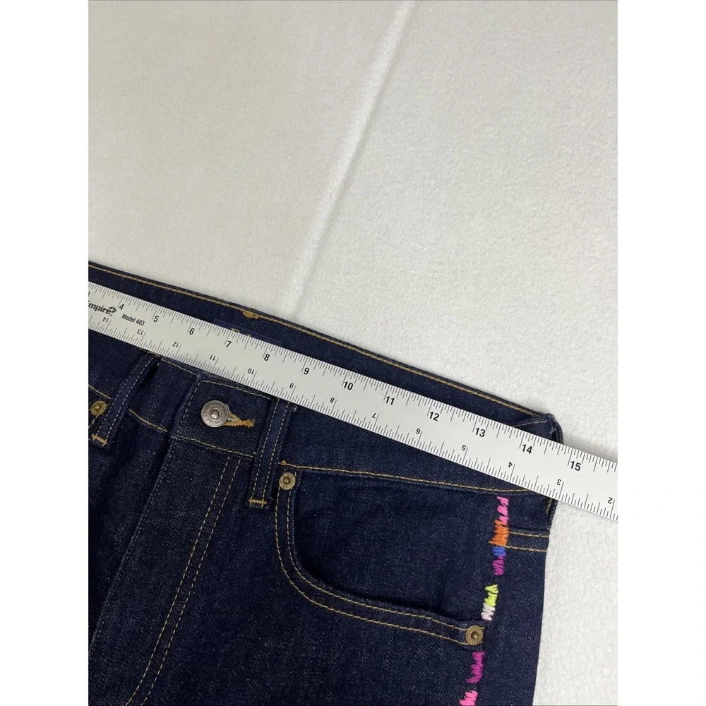 Polo Ralph Lauren Womens Wide Leg Rainbow Stitch Denim Jeans 28x34 Dark Wash NEW